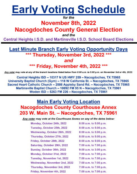 Nacogdoches Early Voting Schedule | NacNewsNow.com